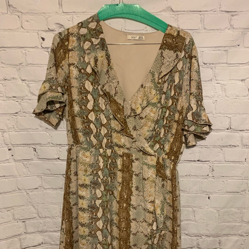 EEUC size L DEX faux wrap snake print dress.